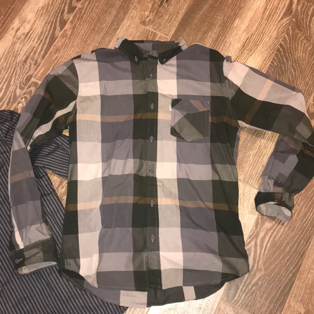 Two men’s long sleeve button down shirts